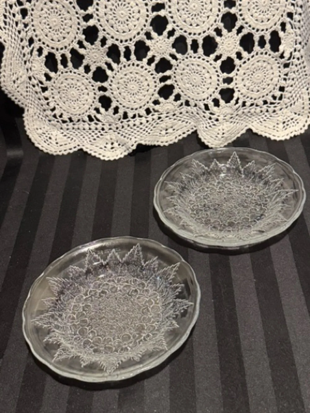 Two Pressed Clear Glass Plates with Floral Design
